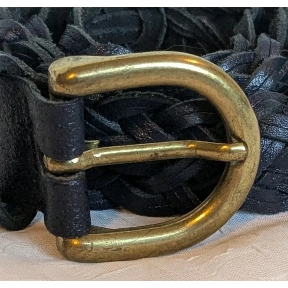 Capezio Leather Belt Braided Navy Woven Blue Womens Argentina Genuine Sz XL Vtg